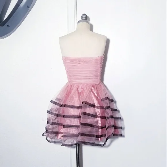 Betsey Johnson Pink Film Noir Dress Tulle Skirt Strapless Prom Dress Vintage Y2K